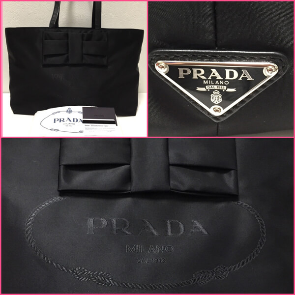 国内即発【PRADA】プラダスーパーコピーおリボンナイロン＋レザー/トートバック/NERO IBG028