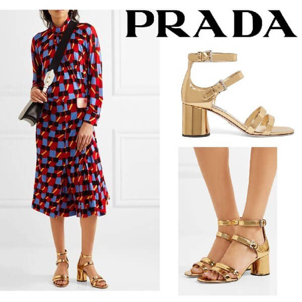 PRADA メタリック レザー サンダル