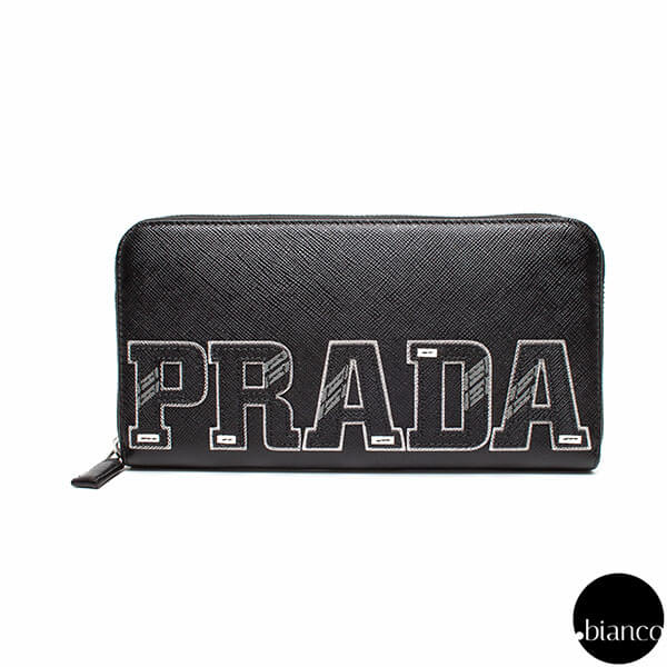 PRADA 2ML317 2EC4 F0002 白のラインロゴのラウンドジップタイプ 牛革財布