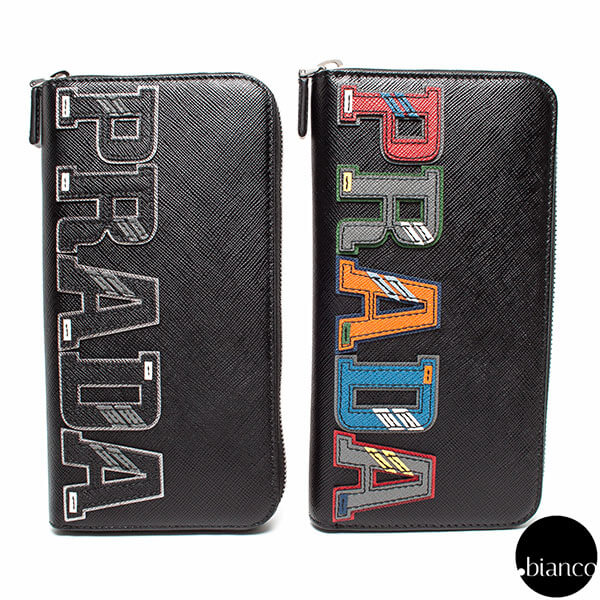 PRADA 2ML317 2EC4 F0002 白のラインロゴのラウンドジップタイプ 牛革財布