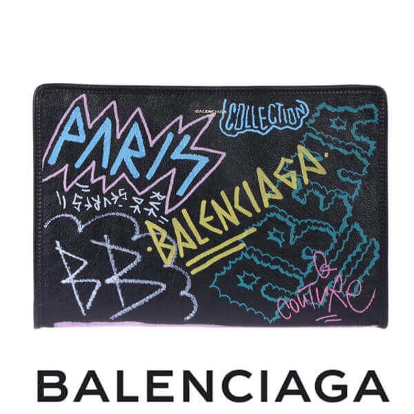 バレンシアガ クラッチバッグ Bazar Graffiti Clutch in Arena Leather