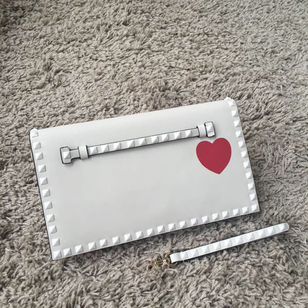 2018年春夏 Valentino ヴァレンティノスーパーコピー White Rockstud leather clutch