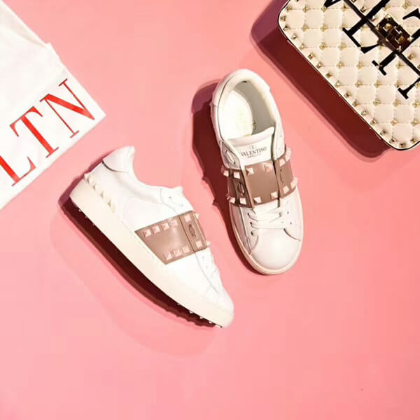 【大人気】VALENTINO ピンクバンド レザー オープンスニーカー