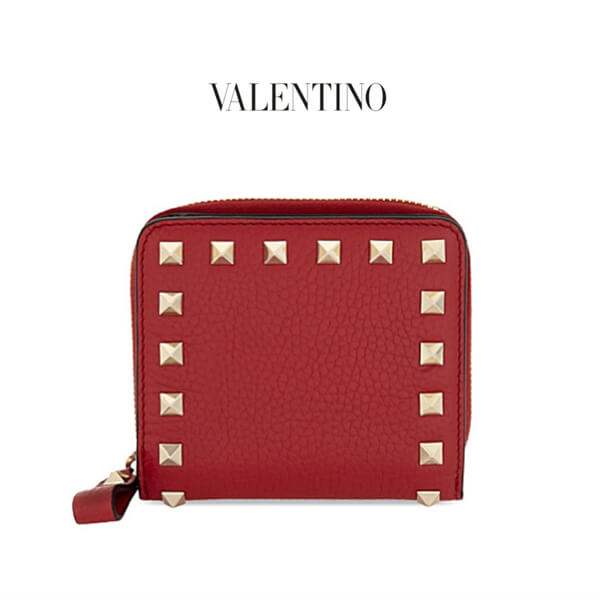 2018新作 VALENTINO ヴァレンティノスーパーコピー ロックスタッド ミニレザーウォレット