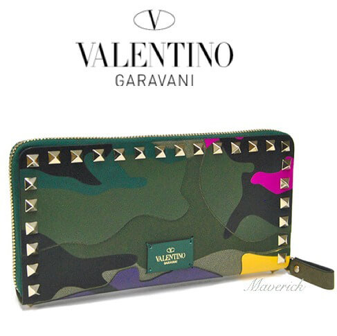 2018新作 VALENTINO(ヴァレンティノスーパーコピー)★ロックスタッズ 長財布 迷彩柄