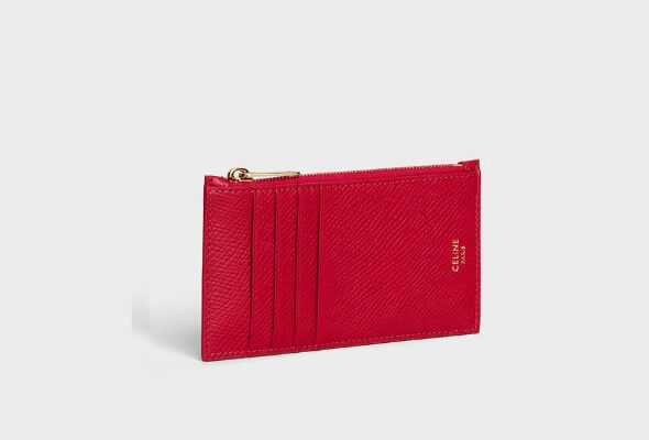 【セリーヌ】セリーヌ ZIPPED COMPACT CARD HOLDER IN GRAINED CALFSKIN