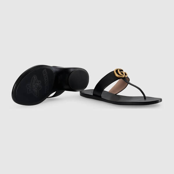 2019新作限定 グッチスーパーコピー ダブルG付 レザー トングサンダル LEATHER THONG SANDAL WITH DOUBLE G_497444 A3N00 1000