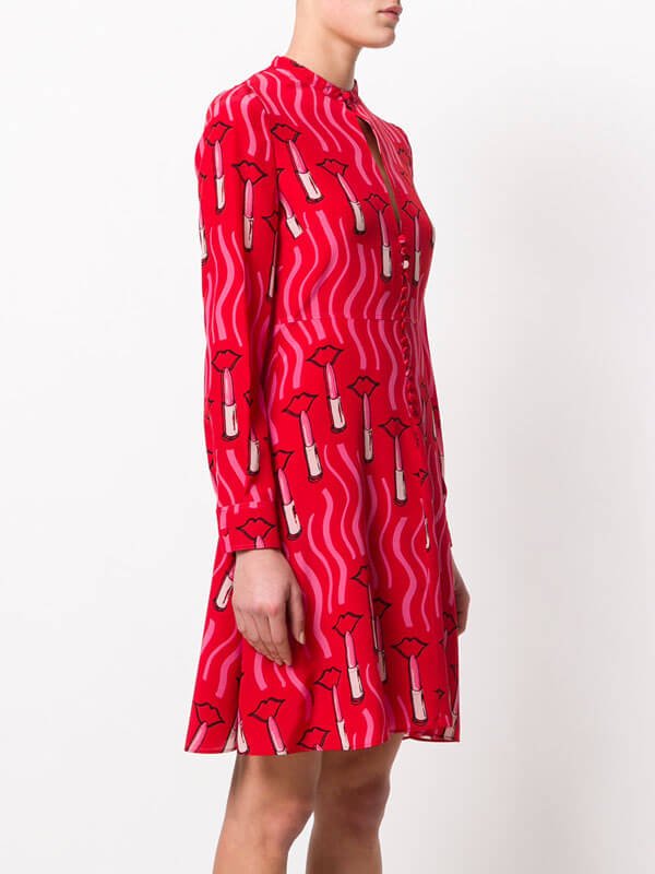 ヴァレンティノVALENTINO ワンピース V976 LIPSTICK WAVE PRINTED SILK FLARE DRESS PB3VAGY03NV