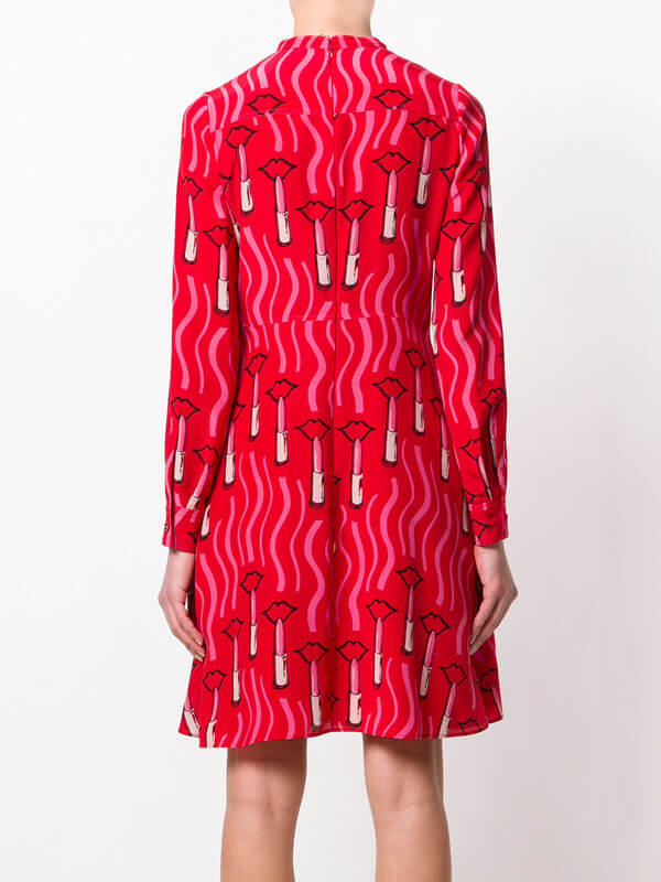 ヴァレンティノVALENTINO ワンピース V976 LIPSTICK WAVE PRINTED SILK FLARE DRESS PB3VAGY03NV