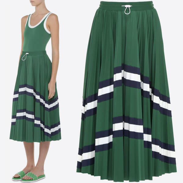 ヴァレンティノVALENTINO スカート ジャングル PB3MD00B3U4 157 LYCRA PLEATED SKIRT WITH STRIPE PANEL