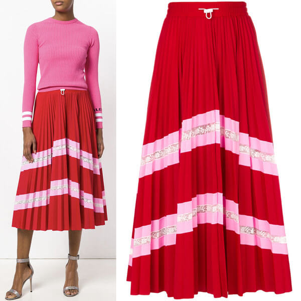 ヴァレンティノVALENTINO スカート レッド マルチ V964 LYCRA PLEATED SKIRT WITH STRIPE PANEL PB3MD00B3U4