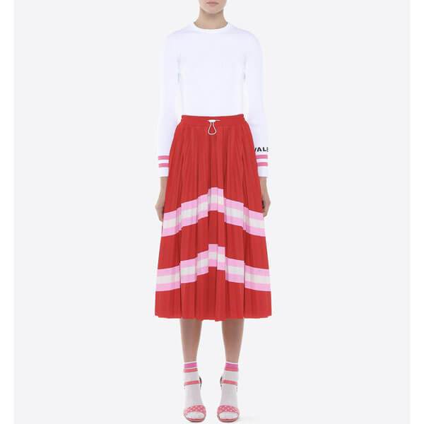 ヴァレンティノVALENTINO スカート レッド マルチ V964 LYCRA PLEATED SKIRT WITH STRIPE PANEL PB3MD00B3U4