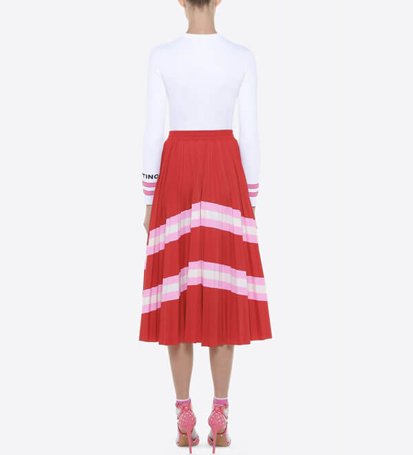 ヴァレンティノVALENTINO スカート レッド マルチ V964 LYCRA PLEATED SKIRT WITH STRIPE PANEL PB3MD00B3U4