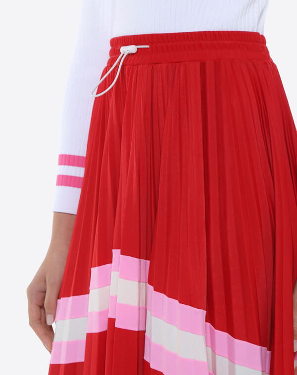 ヴァレンティノVALENTINO スカート レッド マルチ V964 LYCRA PLEATED SKIRT WITH STRIPE PANEL PB3MD00B3U4