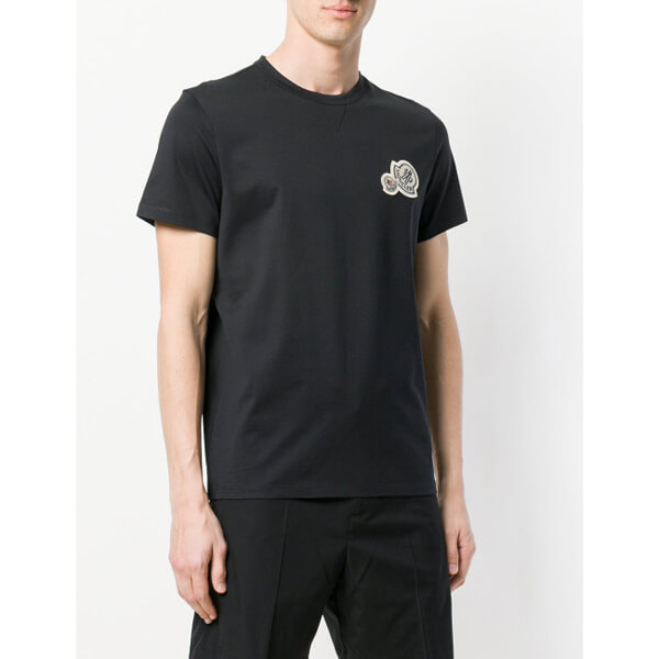 モンクレールスーパーコピー MONCLER★ダブル ロゴ パッチ Tシャツ Black