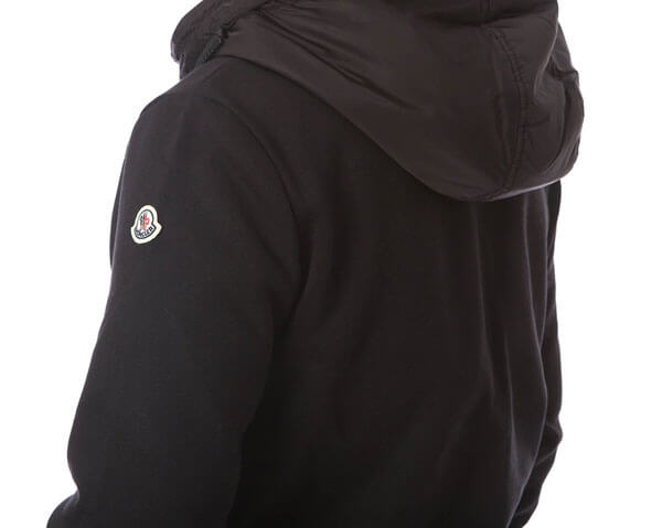 MONCLER 18AWダウンフード起毛ジップアップパーカーBLACK