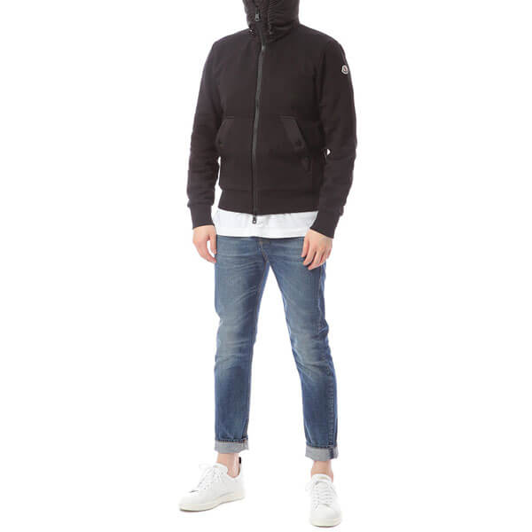 MONCLER 18AWダウンフード起毛ジップアップパーカーBLACK