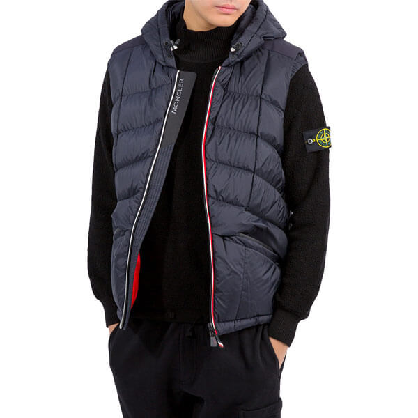 MONCLER】18AW GRENOBLE ROSSINEREフードダウンベストNAVY