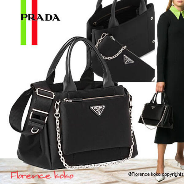 着脱ポーチ付き Prada ナイロン+レザーTote 1BG364_UKW_F0002_V_OOT