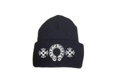 【CHROME HEARTS クロムハーツ キャップ コーデ 偽物】ニット帽 Watch Cap +Horseshoe+