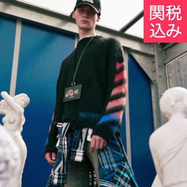 off white tokyo★19AW DIAG BRUSHED オフ ホワイト パーカー 偽物 モヘア クルーネック セーター