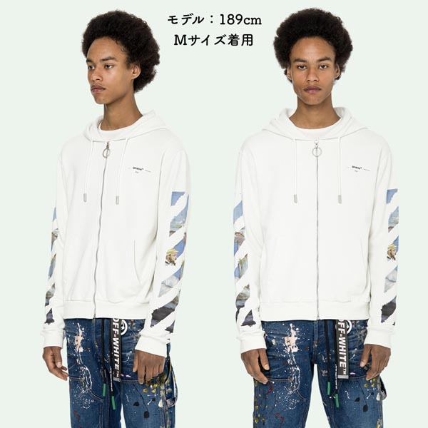 【OFFWHITE】日本完売!ホワイト オフ ホワイト パーカー レプリカ 19SS/DIAG ARROWS ZIP HOODIE/White/Black 激安