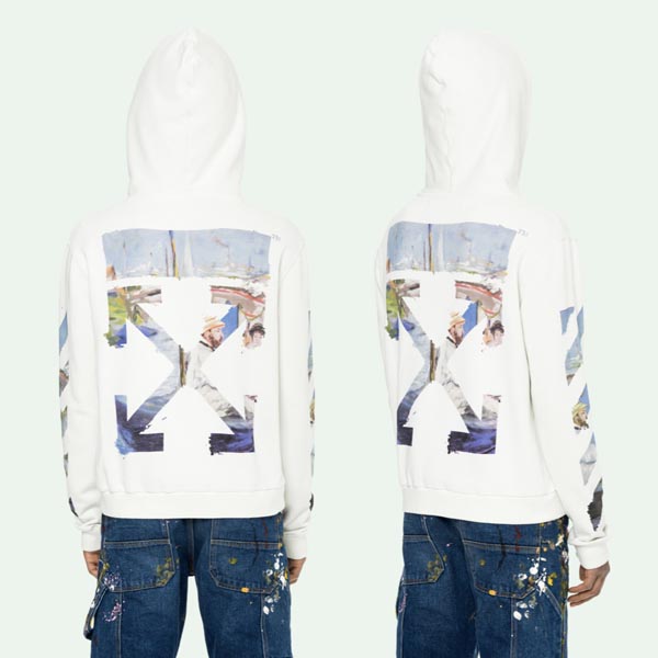 【OFFWHITE】日本完売!ホワイト オフ ホワイト パーカー レプリカ 19SS/DIAG ARROWS ZIP HOODIE/White/Black 激安