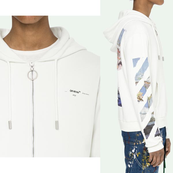 【OFFWHITE】日本完売!ホワイト オフ ホワイト パーカー レプリカ 19SS/DIAG ARROWS ZIP HOODIE/White/Black 激安