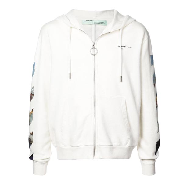 【OFFWHITE】日本完売!ホワイト オフ ホワイト パーカー レプリカ 19SS/DIAG ARROWS ZIP HOODIE/White/Black 激安