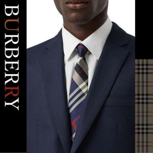 【BURBERRY】ブルー チェックパターン シルク ネクタイ