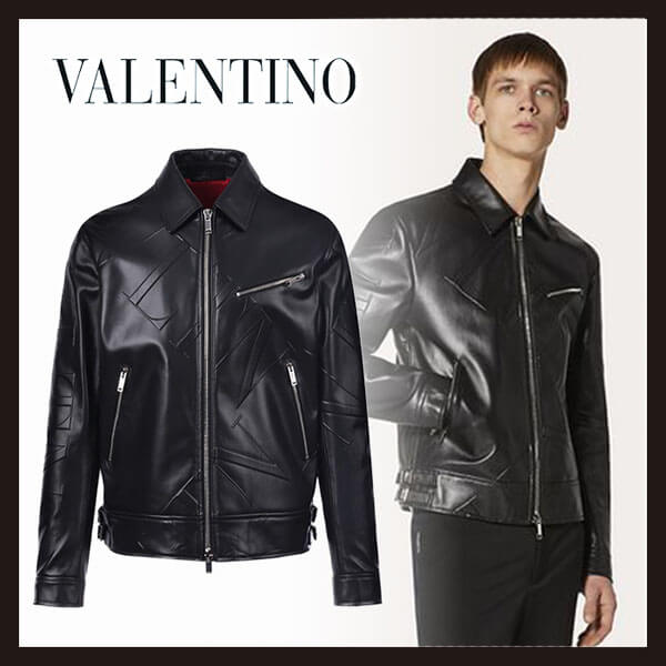 VALENTINO レザー ジャケット VLTN GRID SMOOTH LEATHER JACKET