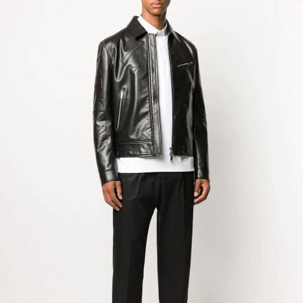 VALENTINO レザー ジャケット VLTN GRID SMOOTH LEATHER JACKET