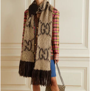 ★グッチ★Fringed brushed mohair-blend jacquard-knit scarf