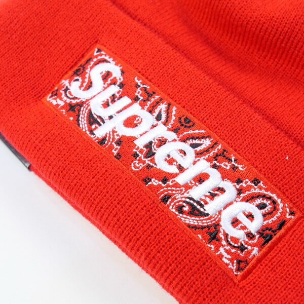 シュプリーム ニット 帽 偽物 Bandana Box Logo New Era Beanie (ステッカー付)