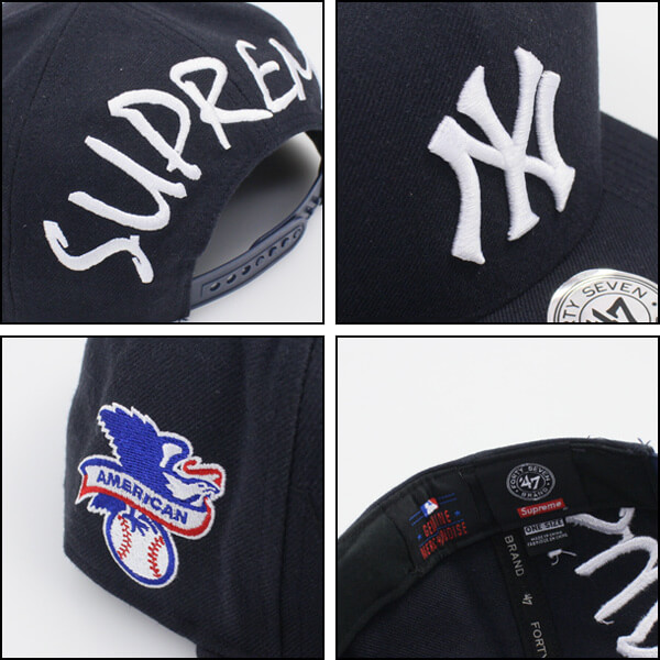 入手困難！47ブランド 偽物★ニューヨークヤンキースキャップ偽物★シュプリーム x NY Yankees x 47 Brand 5-Panel Snapback Cap 紺