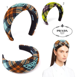 【PRADA】偽物 刺繍入りプレイドベルベット☆ヘッドバンド1IH016_2DK5