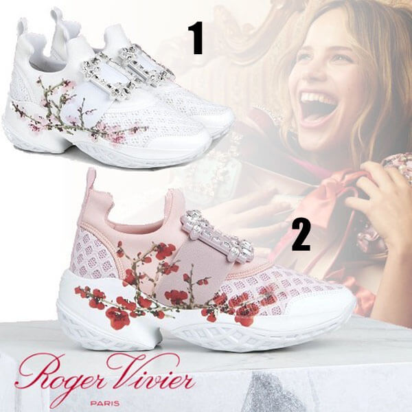 Roger Vivier 偽物 クリスタルバックル付き 花柄 Viv Run スニーカー 21030921