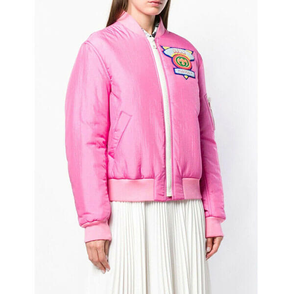 グッチ★素敵！Appliqued satin shell bomber Jacket