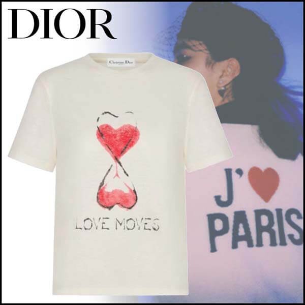 ディオール FALL 21 LOVE MOVES 偽物プリント リネン混 Tシャツ