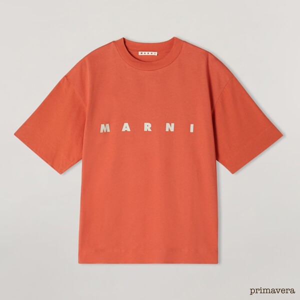 マルニ ジャージー Tシャツ 偽物ロゴ入り ショートスリーブ ピンク