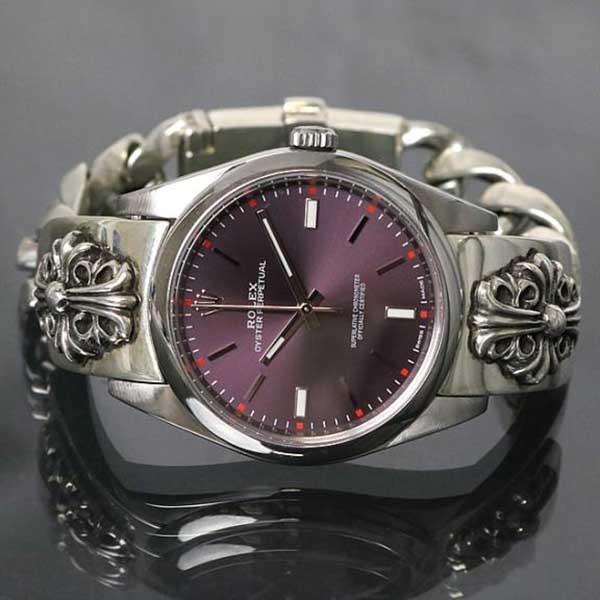 新品 クロムハーツ ロレックス 時計・バンドコピー 39mm 114300 キーパー ウォッチバンド レッドグレープ メンズ 腕時計