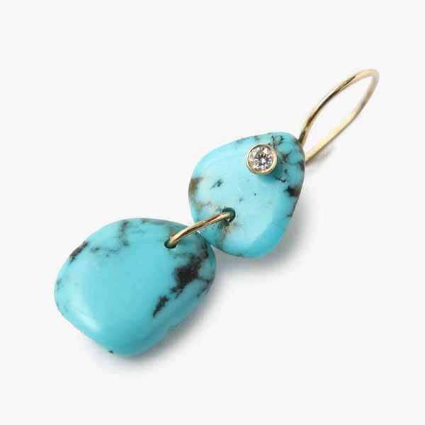 【ロンハーマン/MIZUKI】14kt Earrings Double Turquoise&Diamond