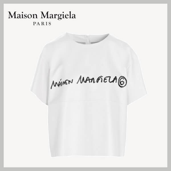 【関送込】マルジェラ ロゴ レザー Tシャツ ホワイト