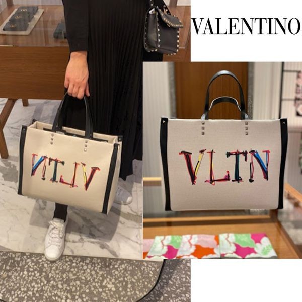 ◆ヴァレンティノ◆Medium VLTN 偽物 graph canvas tote bag◆ VY2B0A35MNU3DM