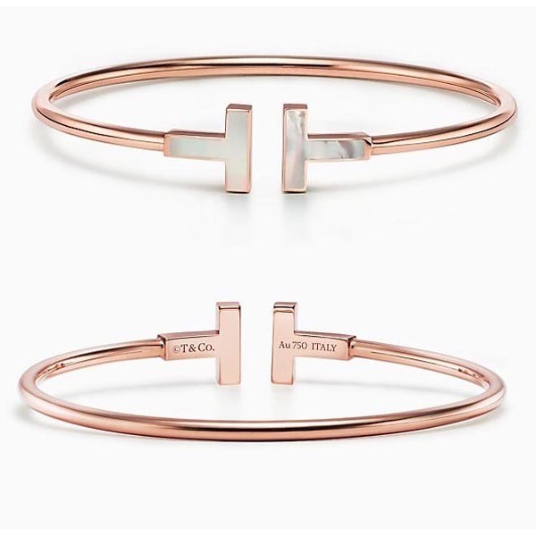 ティファニー Tブレスレット 偽物【Tiffany&Co.】大人気☆Mother-of-pearl Wire Bracelet 18K GOLD 2色