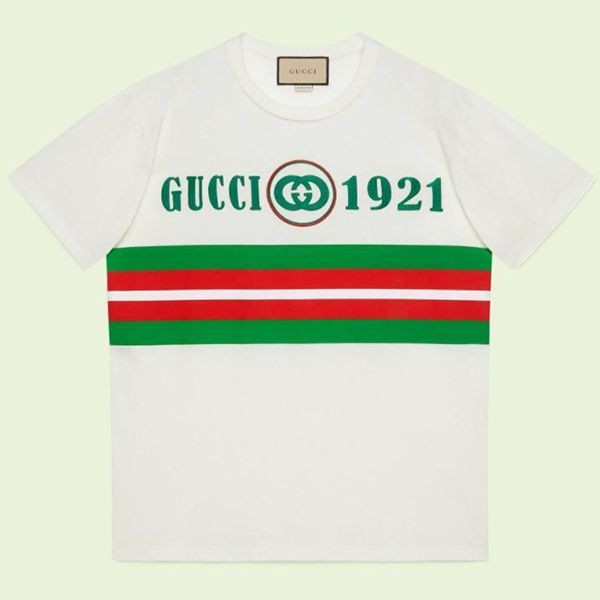 新作 グッチ 1921 コットン Tシャツ 偽物 ホワイト 615044XJD5U9128