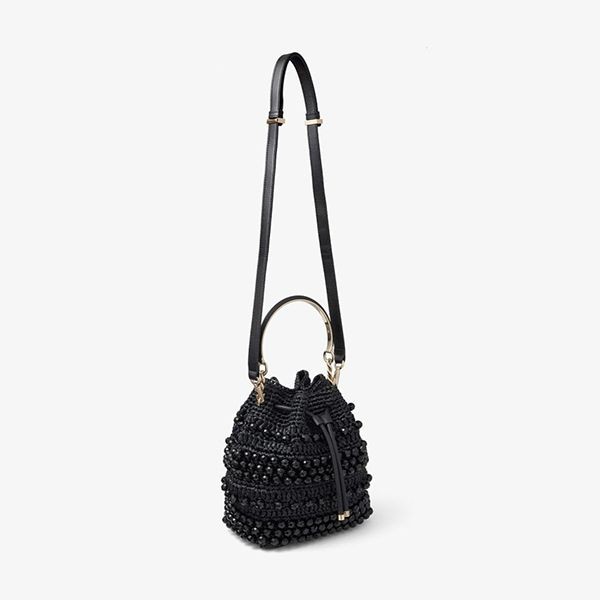 JIMMY CHOO 織りラフィア カーフスキン バケットバッグ 偽物 かごバッグ 3色 BONBONBUCKETRIC