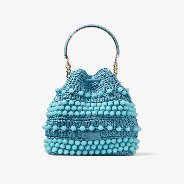 JIMMY CHOO 織りラフィア カーフスキン バケットバッグ 偽物 かごバッグ 3色 BONBONBUCKETRIC