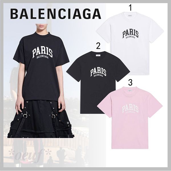 ◆バレンシアガ◆CITIES PARIS ロゴ ウィメンズ コットンTシャツ パロディ3色612965TLVL71070