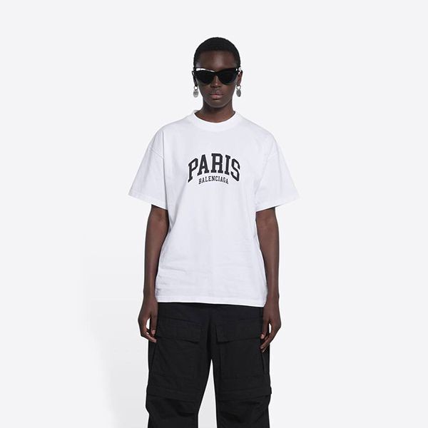 ◆バレンシアガ◆CITIES PARIS ロゴ ウィメンズ コットンTシャツ パロディ3色612965TLVL71070